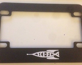 Ufo " Sci Fi " Rocket  - Black Motorcycle / Scooter License Plate Frame - funny custom