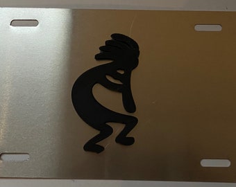 Hawaiian KoKopelli Dancer in 3D  - Grey with Black License Plate INSERT- I love Hawaii Kokopelli Hawaiian Tribal