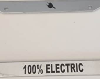 100 Percent Electirc with Plug Image  - Chrome License Plate Frame - Electric Car