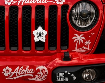 Hawaiian Hibiscus Flower in 3D Various Colors for Jeep and Trucks Grill Emblem - Hula Love - Ornament - Easy to install Decoration - Custom