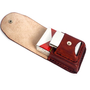 Portasigarette in pelle con custodia Zippo, portasigarette, custodia per accendino in pelle, regalo per il 7° anniversario, timbro in pelle personalizzato, manica più leggera
