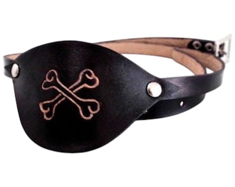 Benda sull'occhio da pirata in pelle fatta a mano con ossa - Costume Steampunk