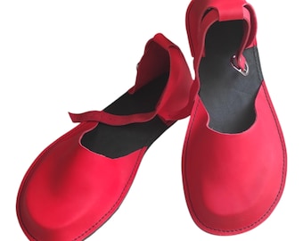 Buty barefoot na zamówienie dla kobiet, sandały komfortowe, sandały barefoot, buty letnie, buty ze skóry czerwonej