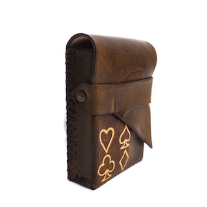 Leren dekdoos, tarotkaarthouder, gepersonaliseerde lederen speelkaartkoffer, speelkaarthouder, pokerkaartenkoffer, tarotdoos