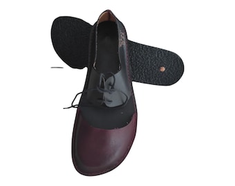 Buty barefoot z miedzianymi guzikami, szerokie baletki damskie ziro, szerokie buty damskie z noskiem, ręcznie robione buty damskie barefoot