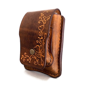 Portasigarette in pelle con custodia Zippo, portasigarette, custodia per accendino in pelle, regalo per il 7° anniversario, timbro in pelle personalizzato, custodia per accendino