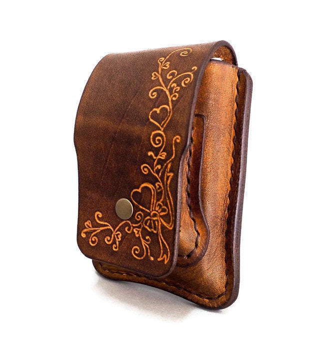 Leather Cigarette Case With Zippo Case, Cigarette Holder, Leather
