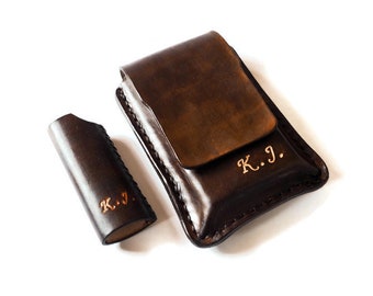 Leather Cigarette Case With Bic Case, Dad gift from son, Cigarette Holder, Leather Lighter Case, Lighter Sleeve