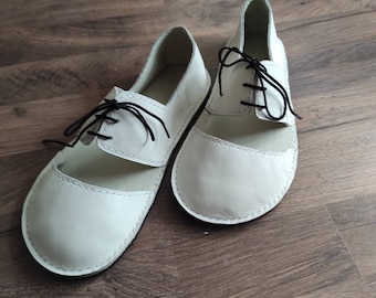Damskie ręcznie robione skórzane baletki barefoot, szerokie noski, minimalistyczne płaskie buty