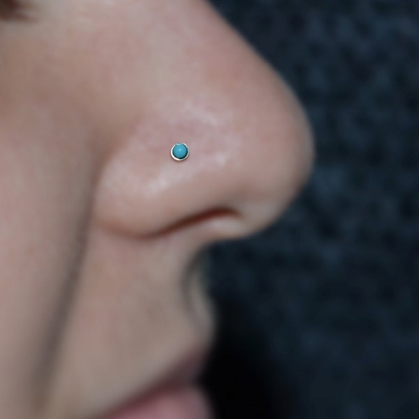 2mm Turquoise NOSE STUD / Silver nose ring stud, cartilage stud, helix earring, tragus stud, 20g cartilage earring, tragus earring