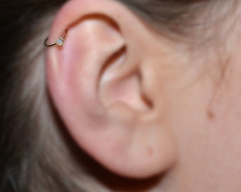 Gold NOSE RING 2mm White Opal / nose ring hoop, helix piercing, tragus earring, septum ring, nose hoop, cartilage earring hoop, rook hoop