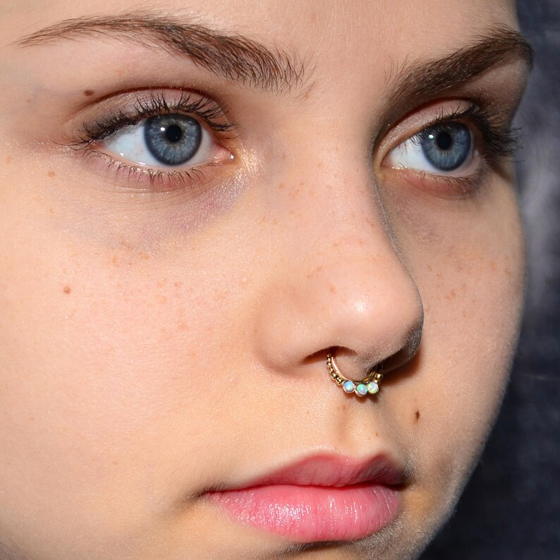 Gold SEPTUM RING / Septum Jewelry 2mm Blue Opal Nose Hoop Etsy