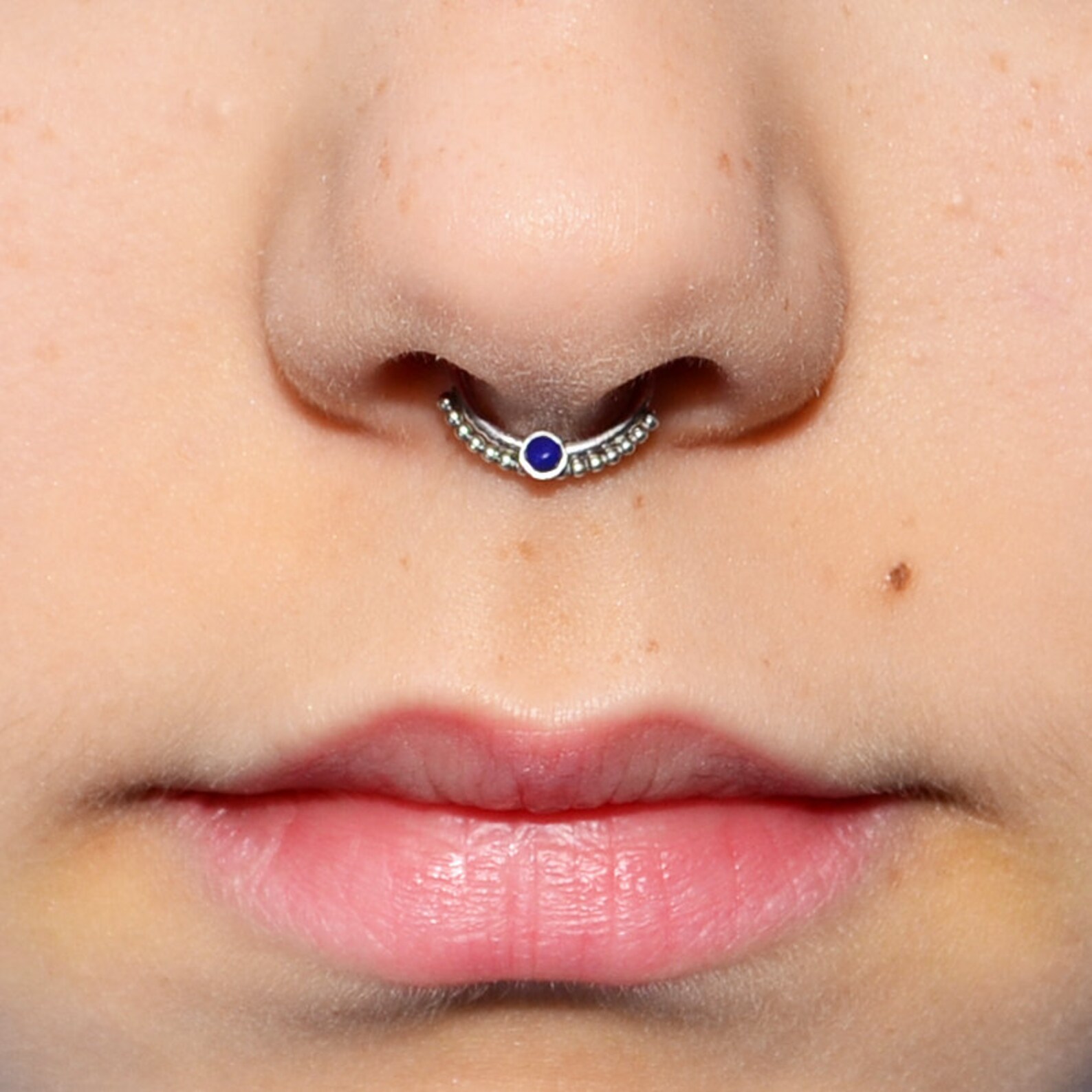 2mm Lapis SEPTUM RING / nose ring, septum piercing, 16g cartilage earring, ...