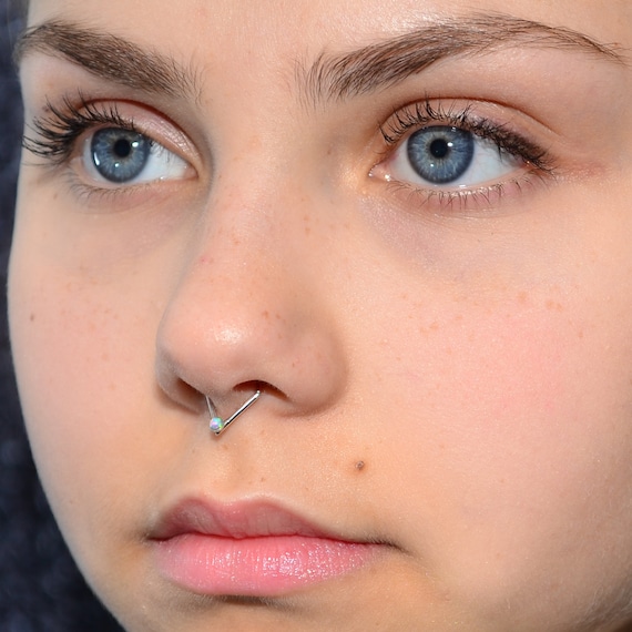 2mm Blue Opal SEPTUM RING Silver Septum Jewelry Nose Piercing