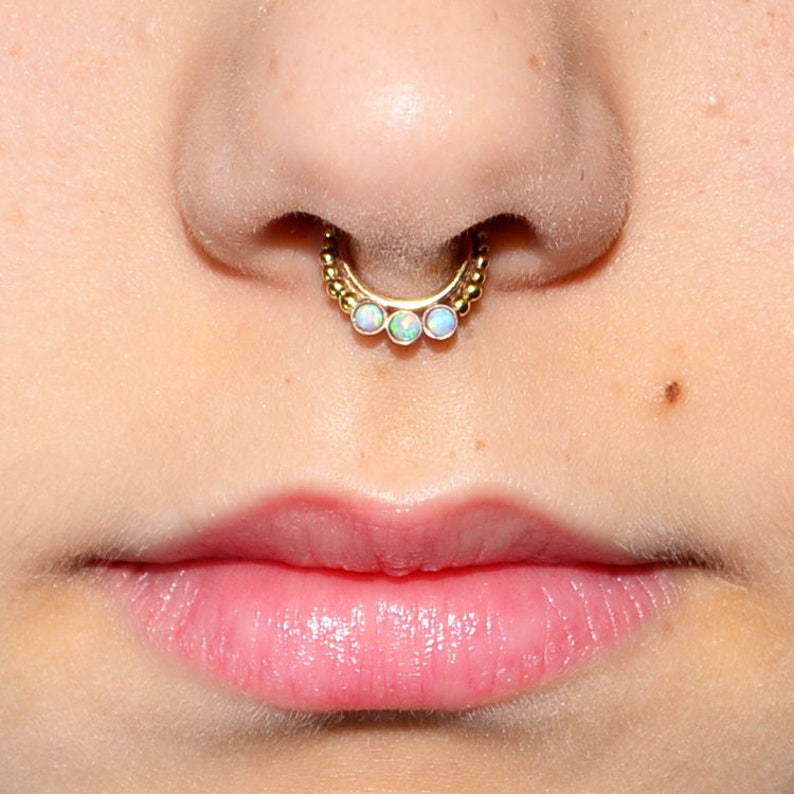Gold SEPTUM RING / Septum Jewelry 2mm Blue Opal Nose Hoop Etsy