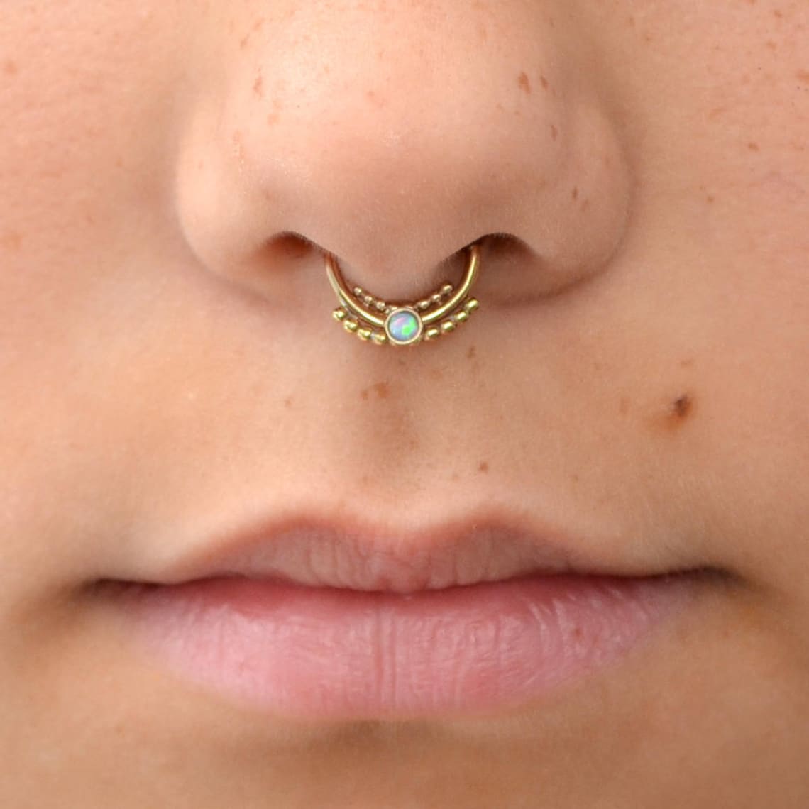 Gold Septum Ring 2mm Blue Opal Septum Jewelry 16g Nose Etsy