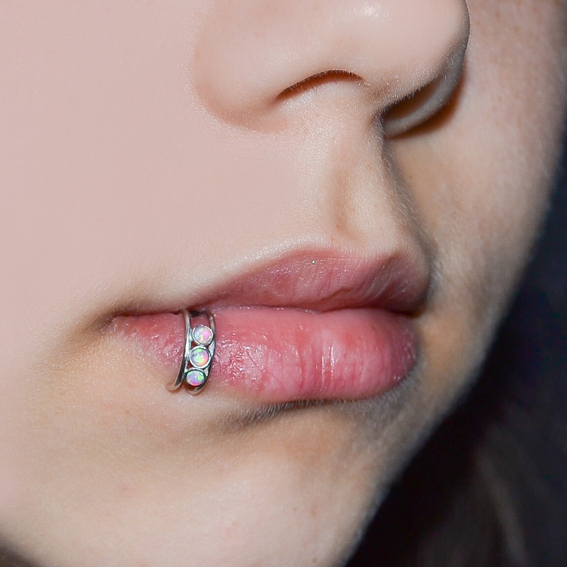 Double Silver 2mm Pink Opal Fake Lip Ring Lip Cuff Faux Lip Etsy