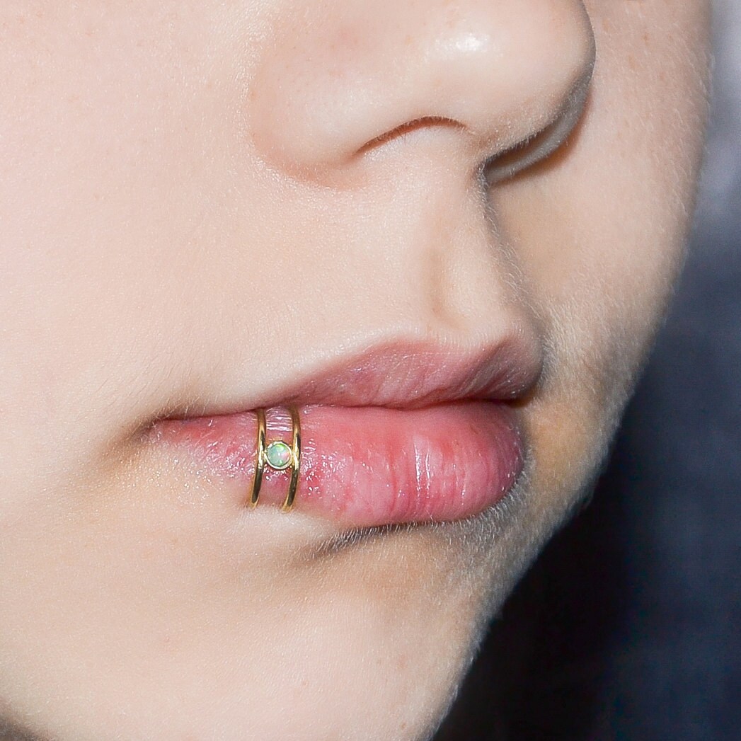 Double 2mm Kiwi Opal Lip Ring / Faux Lip Cuff Fake Lip Etsy
