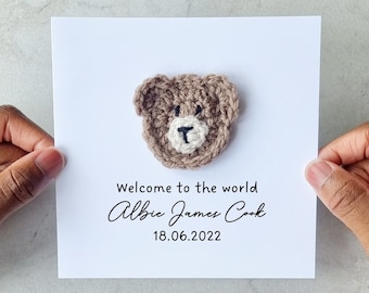 Personalised Crotchet New Baby Card - Handmade Crochet Bear - New baby Boy  Card - New Baby Girl Card - Bear Card For New Baby