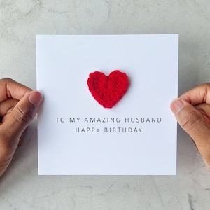 CrochetHusband Birthday Card - Romantic Card For Husband - Cute Birthday Card For Husband - Red Crochet Heart Keepsake