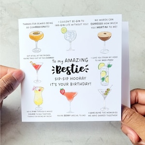 Cocktail Bestie Birthday Card - Birthday Card For Best Friend - Birthday Card For Friend - Best Friend Card - Bestie Birthday Printed Card