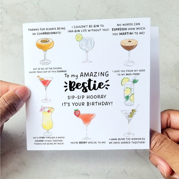 Cocktail Bestie Birthday Card - Birthday Card For Best Friend - Birthday Card For Friend - Best Friend Card - Bestie Birthday Printed Card