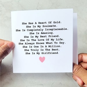 Girlfriend Poem Birthday Card - Romantic Card For Girlfriend - Birthday Card For Her - Verse Girlfriend Card
