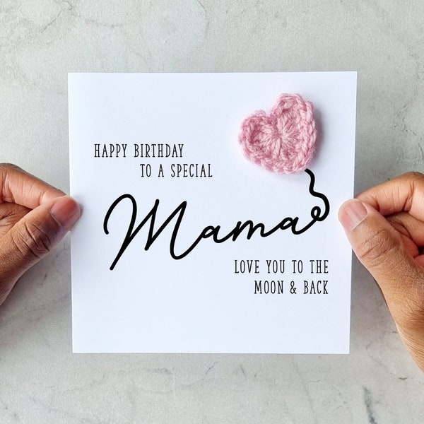 Heart Crotchet Mama Birthday Card - Handmade Crochet Heart - Card For Mama - Special Mama Card - Mama Crotchet Card - Keepsake Gift