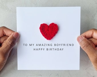 Crochet Boyfriend Birthday Card - Romantic Card For Boyfriend - Cute Birthday Card For Boyfriend - Red Crochet Heart Keepsake