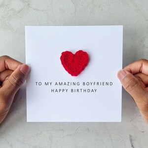 Carte d&#39;anniversaire petit ami au crochet - carte romantique pour petit ami - jolie carte d&#39;anniversaire pour petit ami - souvenir coeur rouge au crochet