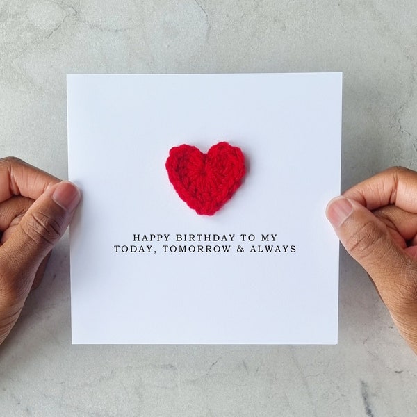 Crotchet Romantic Birthday Card - Poem Birthday Card For Partner - Birthday Card For Husband, Wife, Boyfriend. Girlfriend - Red Heart