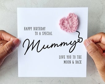 Heart Crotchet Mummy Birthday Card - Handmade Crochet Heart - Card For Mummy - Special Mummy Card - Mummy Crotchet Card - Keepsake Gift
