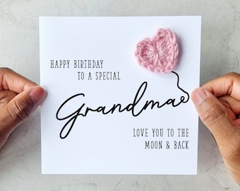 Tarjeta de cumpleaños personalizada de la abuela - Corazón de ganchillo hecho a mano - Tarjeta para la abuela - Tarjeta especial de la abuela - Recuerdo de la tarjeta de crotchet de la abuela