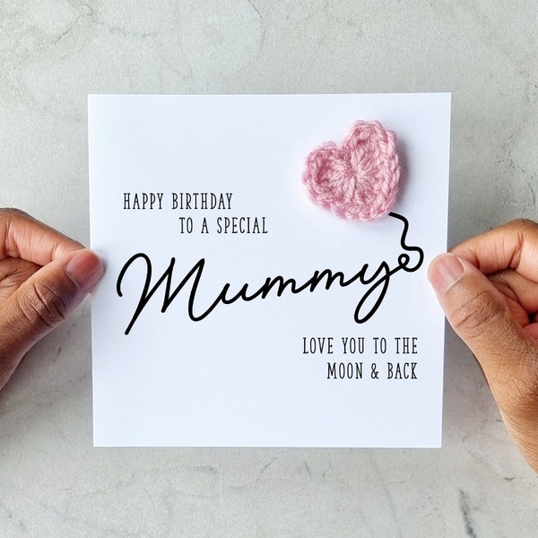 Heart Crotchet Mummy Birthday Card - Handmade Crochet Heart - Card For Mummy - Special Mummy Card - Mummy Crotchet Card - Keepsake Gift