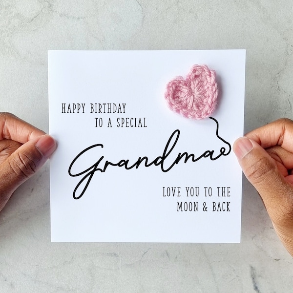 Personalised Grandma Birthday Card - Handmade Crochet Heart - Card For Grandma - Special Grandma Card - Grandma Crotchet Card Keepsake