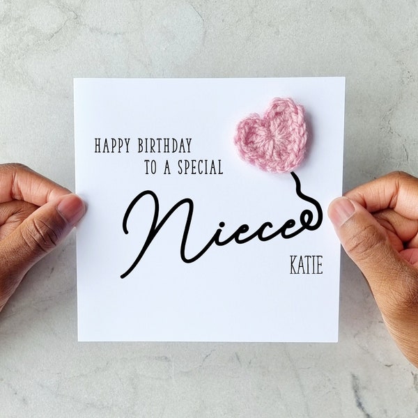 Personalised Crochet Niece Birthday Card - Handmade Crochet Heart - Card For Niece - Special Niece Card - Niece Crotchet Card - Keepsake