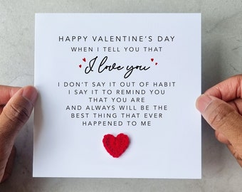 I Love You Valentines Card - Handmade Crotchet Heart - Poem Valentine's Card For Partner - Valentine's Day Card For Him Or Her - Romantic