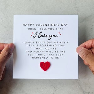 I Love You Valentines Card - Handmade Crotchet Heart - Poem Valentine's Card For Partner - Valentine's Day Card For Him Or Her - Romantic