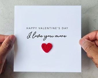 Ti amo di più Biglietto di San Valentino - Cuore all'uncinetto fatto a mano - Biglietto di San Valentino per il partner - Biglietto di San Valentino - Biglietto di San Valentino divertente