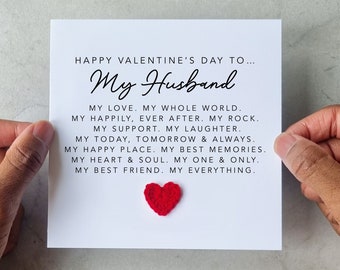 Poem Husband Valentines Card - Handmade Crotchet Heart - Valentine's Card For Husband - Husband Card For Valentines Day - Poem Husband Gift