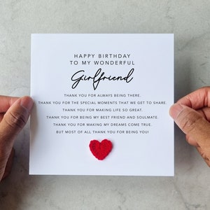Romantic Girlfriend Birthday Card - Handmade CrochetHeart - Birthday Card For Girlfriend - Poem Card For Girlfriend - Girlfriend Gift