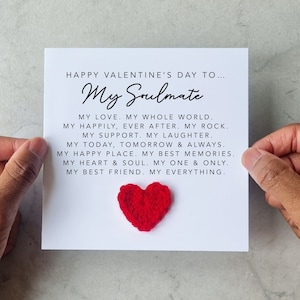 My Soulmate Valentines Card Handmade Crochetheart Poem Valentine's Card