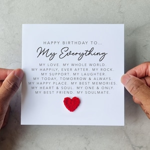 My Everything Birthday Card - Handmade Crochet Heart - Birthday Card For Partner - Birthday  Card For Husband,Boyfriend,Wife,Fiancé