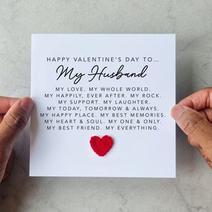 Poem Husband Valentines Card - Handmade Crotchet Heart - Valentine's Card For Husband - Husband Card For Valentines Day - Poem Husband Gift