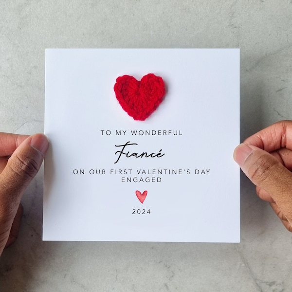 1st Fiancé Valentines Card - Handmade Crotchet Heart - First Valentine’s Day Card For Fiancé - On Our 1st Valentine’s Day Engaged Card