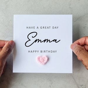 Personalised Crochet Birthday Card - Handmade Crochet Heart - Card For Best Friend, Cousin, Niece, Sister, Daughter - Custom Birthday Card