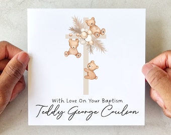 Personalised Teddy Christening Card - With Love On Your Baptism - Card For Godson Or Goddaughter On Christening Day - Baptism Card
