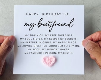 Bestie verjaardagskaart - handgemaakte gehaakte hart - verjaardagskaart voor beste vriend - verjaardagskaart voor vriend - beste vriend Keepsake Card