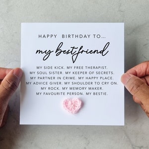 Bestie Birthday Card - Handmade Crochet Heart - Birthday Card For Best Friend - Birthday Card For Friend - Best Friend Keepsake Card