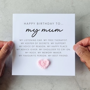 Poem My Mum Birthday Card - Handmade Crochet Heart - Card For Mum - Special Mum Card - Mum Crochet Card - Keepsake Gift